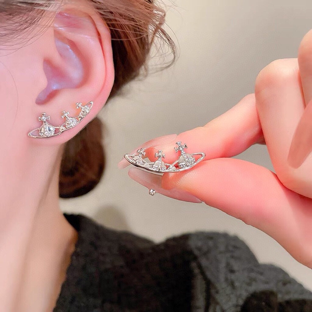 Triple Orb Stud Earrings in Polished Metal-Tone styled product view