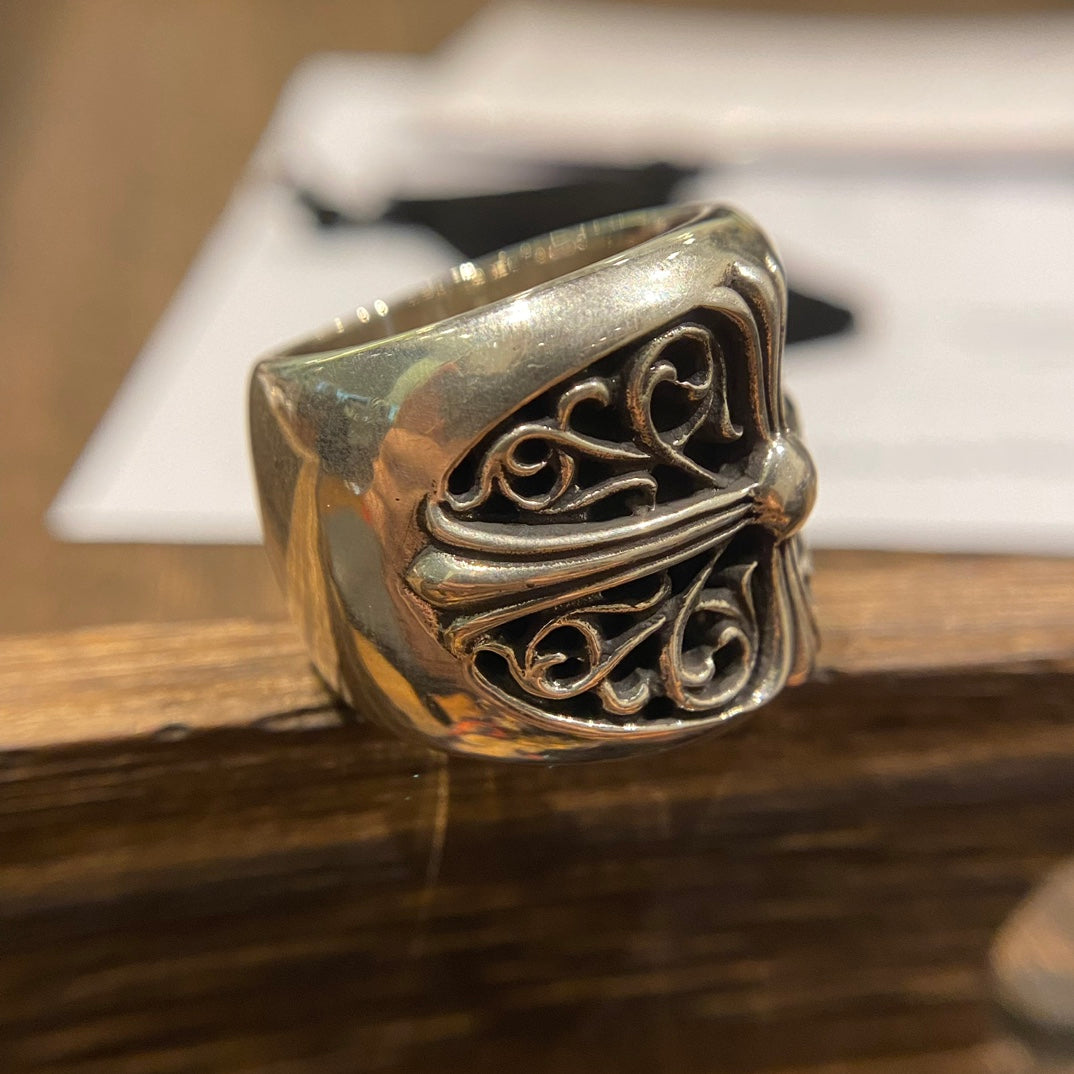 Signature Emblem Statement Ring in Polished Metal-Tone – Design 031 front product view