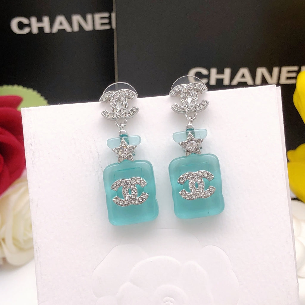 Signature Emblem Stud Earrings in Gold-Tone – Blue Detail – Design 002 main product view