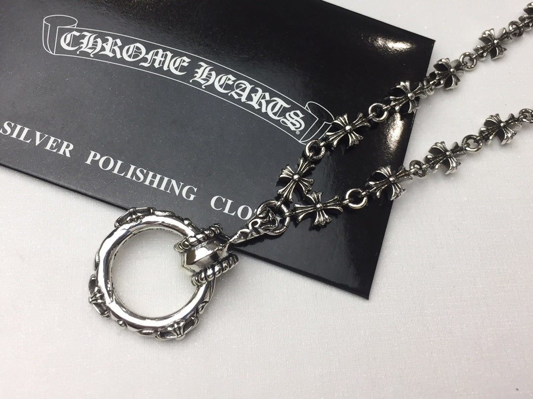 Signature Emblem Pendant Necklace in Polished Metal-Tone – Design 100 detail view