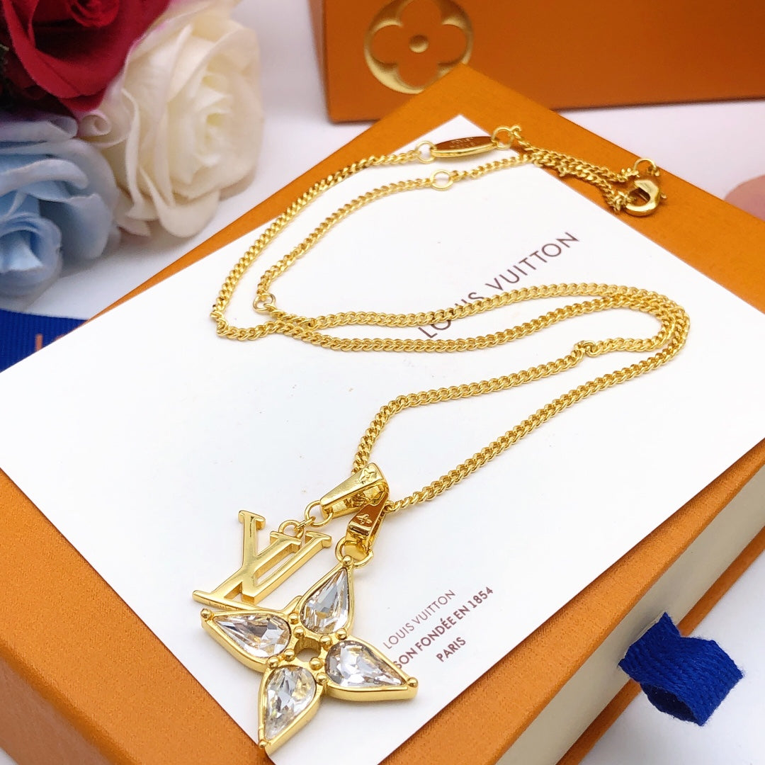 Geometric Emblem Pendant Necklace in Gold-Tone – Design 042 detail view