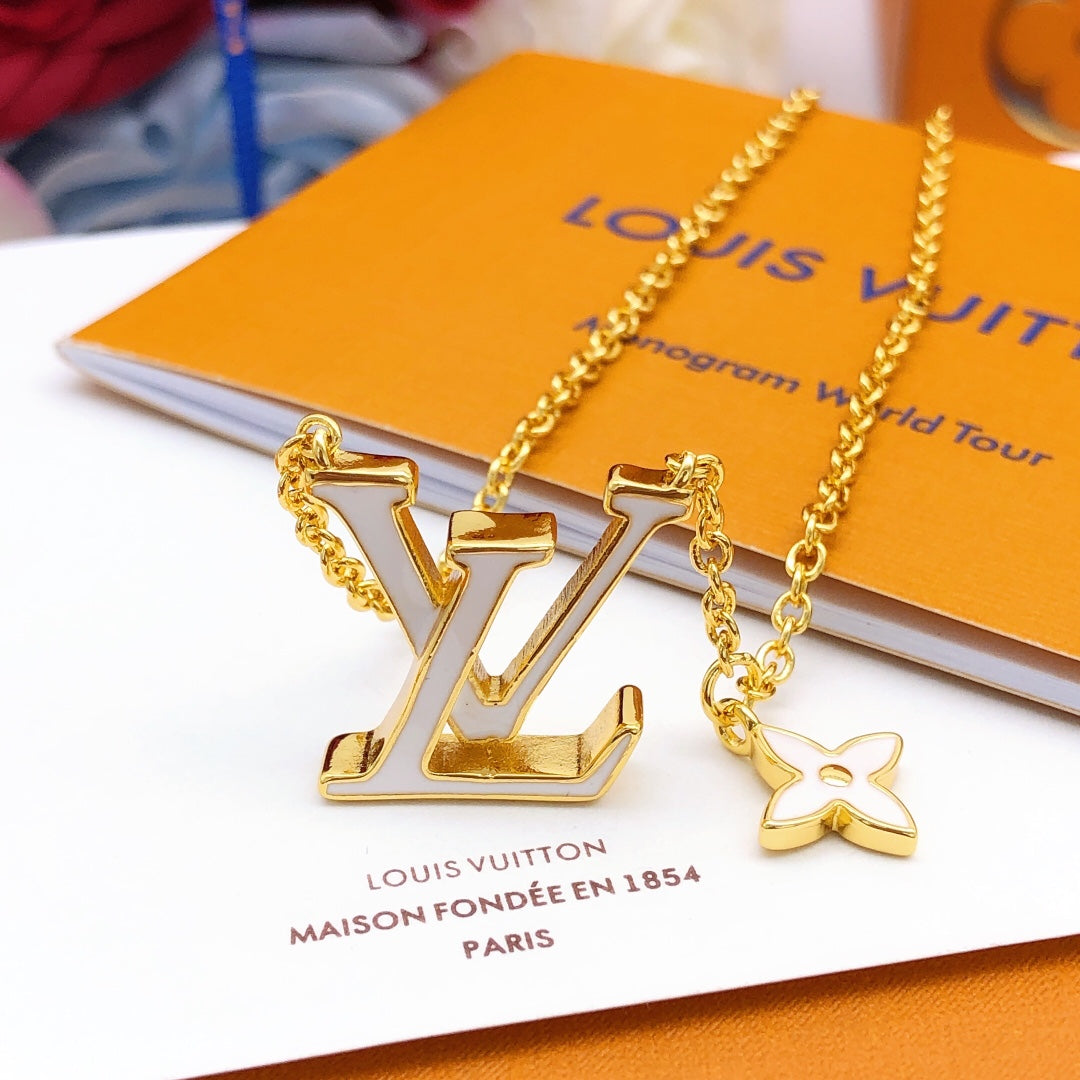 Geometric Emblem Pendant Necklace in Gold-Tone – White Detail – Design 006 detail view