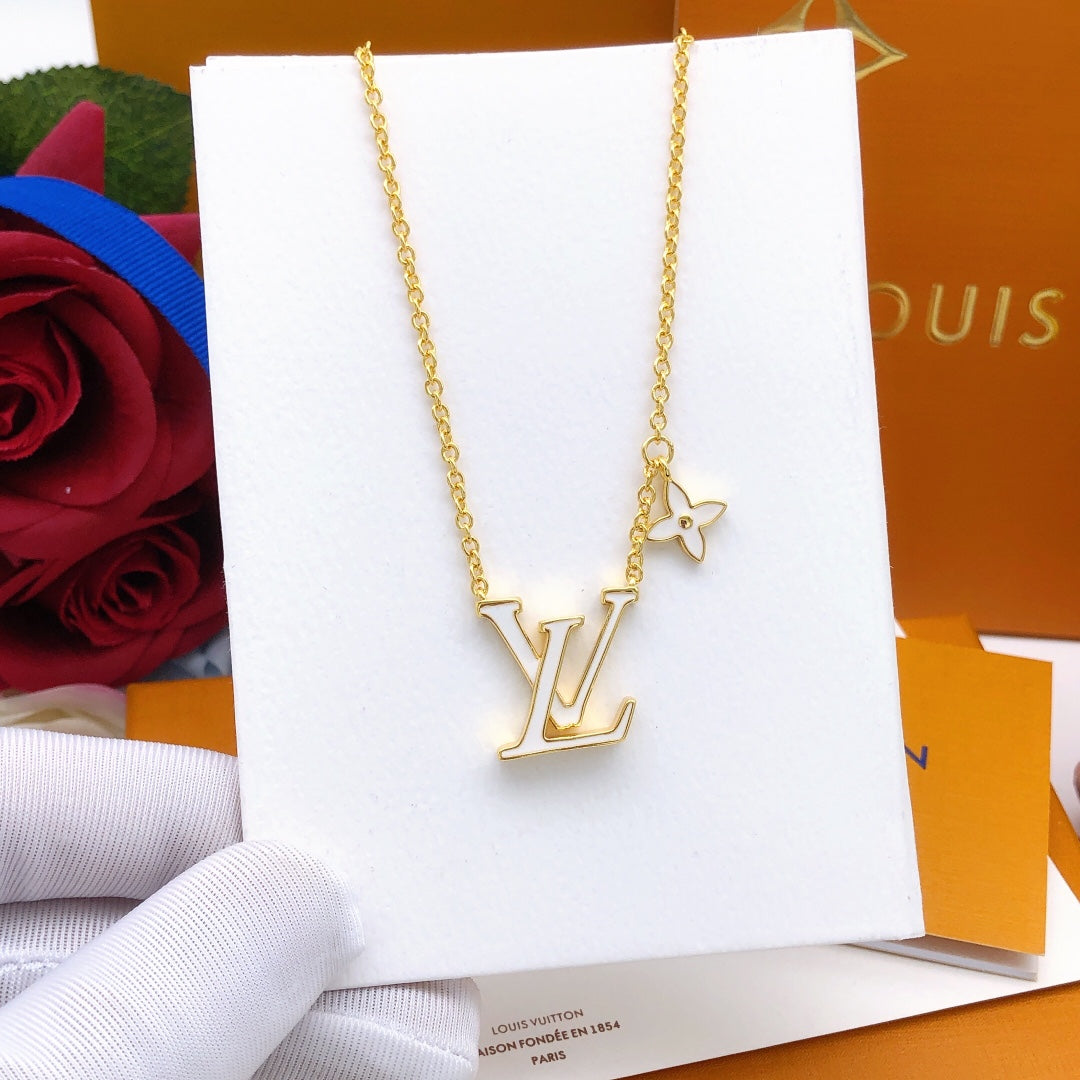 Geometric Emblem Pendant Necklace in Gold-Tone – White Detail – Design 006 close-up detail
