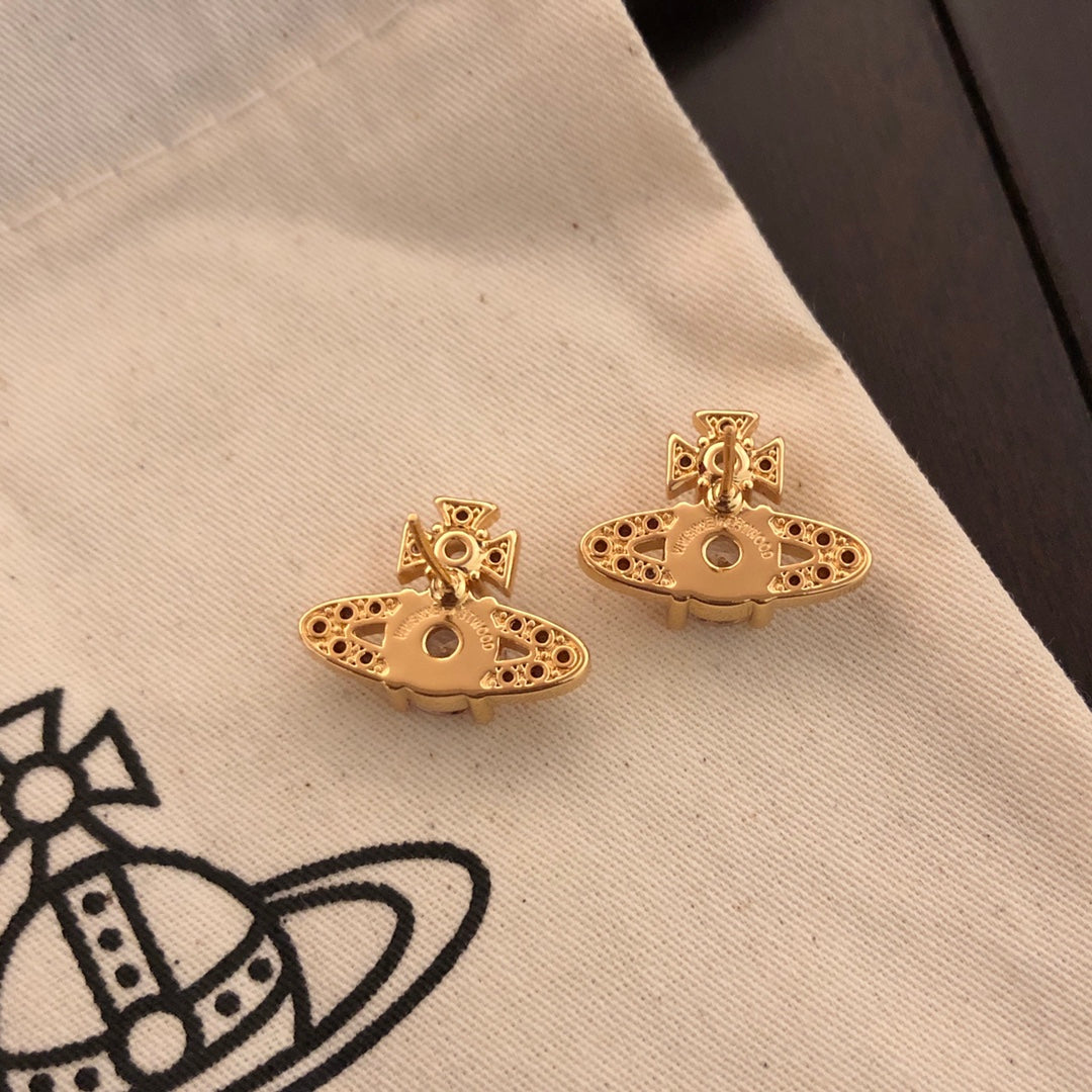 Orb Stud Earrings in Polished Metal-Tone – Design 001 detail view