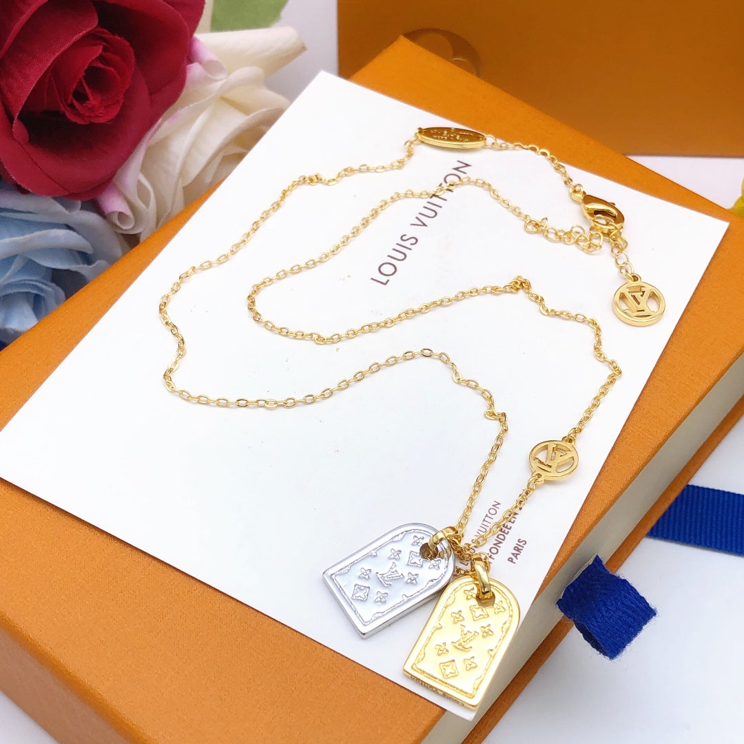 Geometric Emblem Pendant Necklace in Gold-Tone – Design 028 side detail