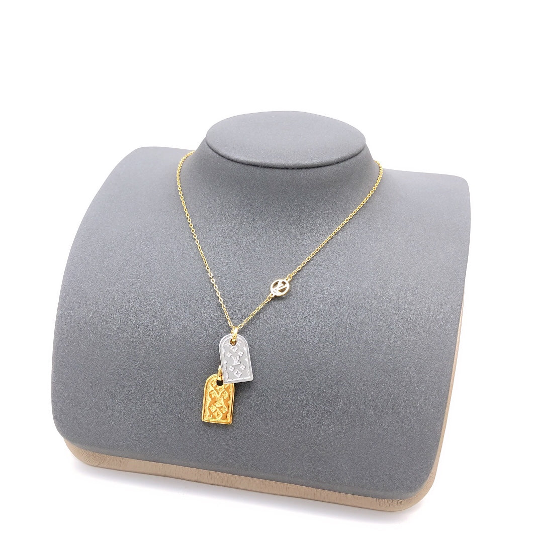 Geometric Emblem Pendant Necklace in Gold-Tone – Design 028 main product view