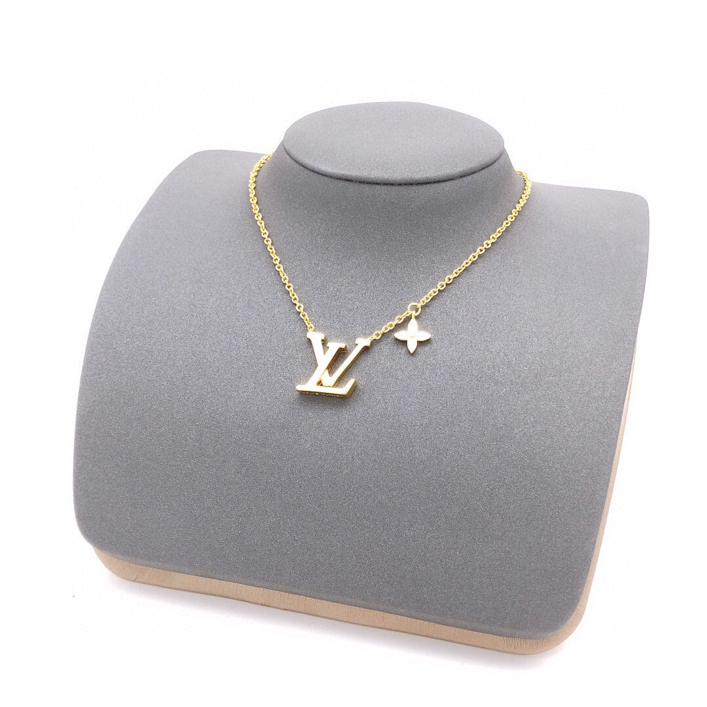 Geometric Emblem Pendant Necklace in Gold-Tone – White Detail – Design 004 front product view