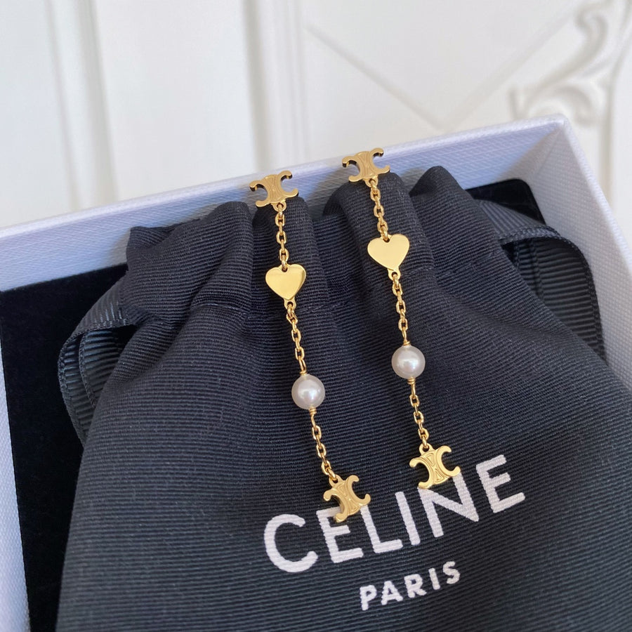 Triomphe-Inspired Emblem Pearl-Detail Earrings main product view