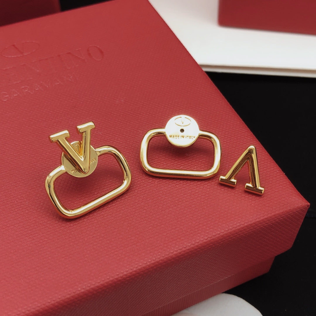 V Emblem Polished Stud Earrings – Design 01 styled detail