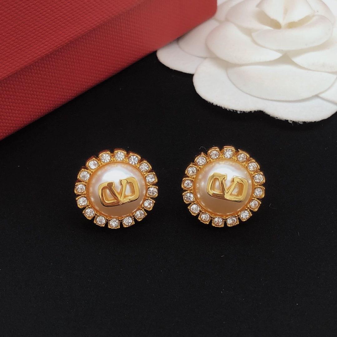 Round Stud Earrings in Gold-Tone front view