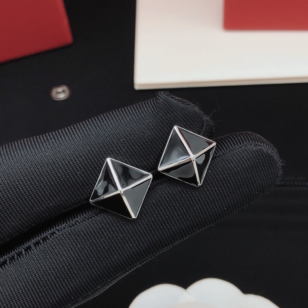 Signature Emblem Stud Earrings in Gold-Tone – Black side detail