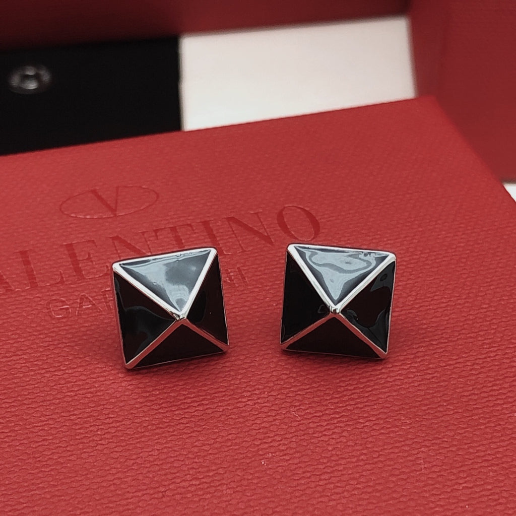 Signature Emblem Stud Earrings in Gold-Tone – Black main product view