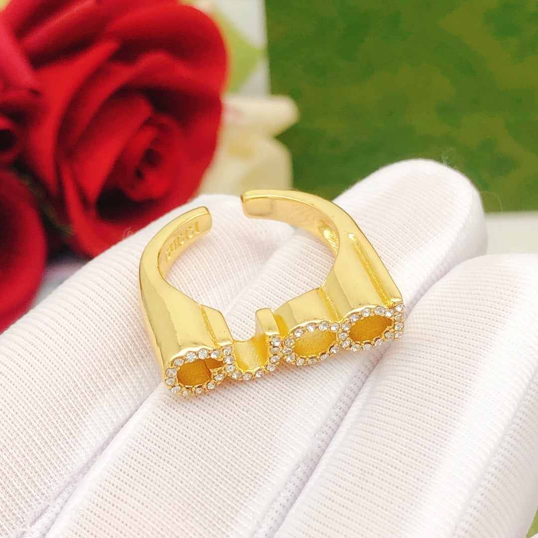 Letter Emblem Statement Ring in Gold-Tone side detail