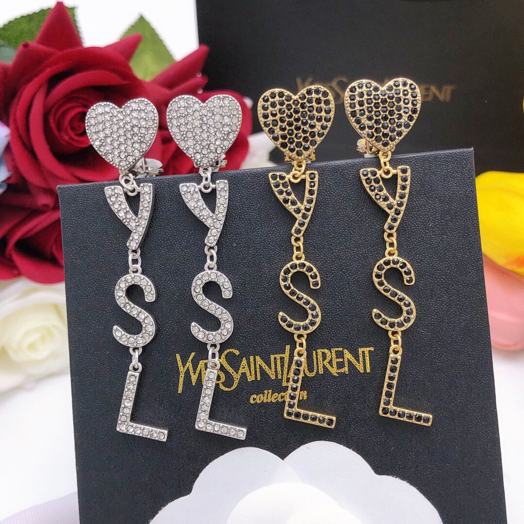 Letter Emblem Stud Earrings in Silver-Tone – Design 001 detail view