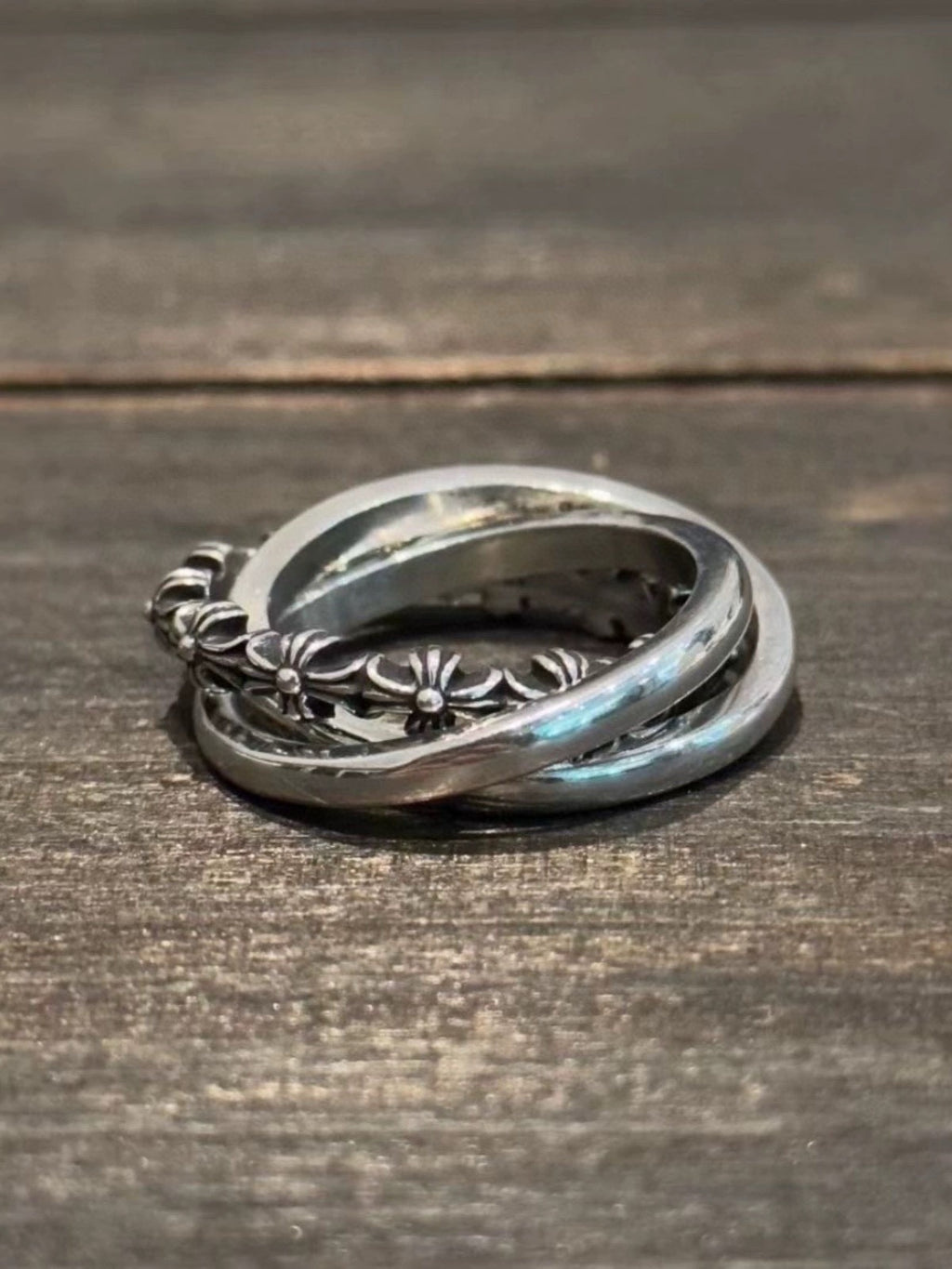Gothic Emblem Statement Ring in Antique Silver-Tone detail view