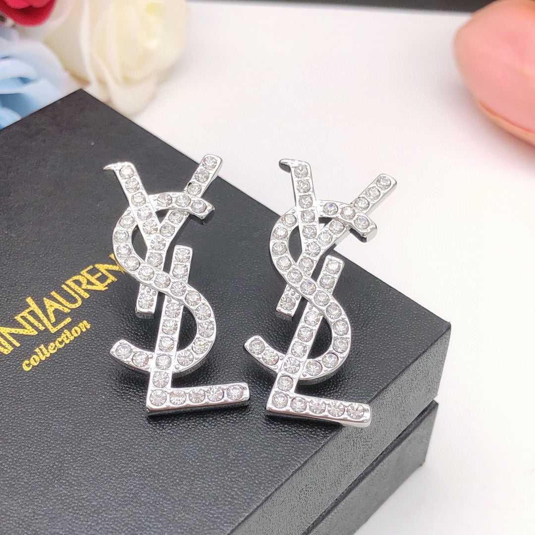 Geometric Emblem Stud Earrings in Silver-Tone – Design 007 main product view