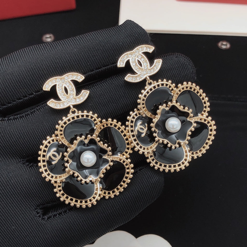 Camellia Stud Earrings in Gold-Tone – Camellia Detail – Design 007 side detail