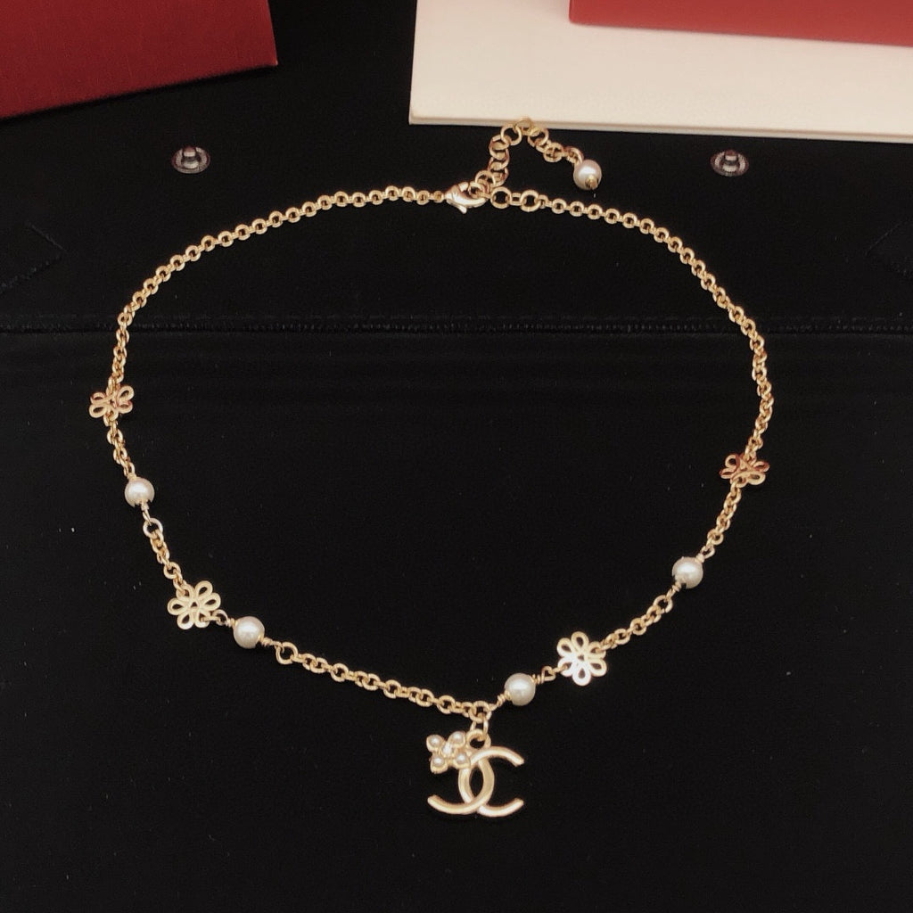 Camellia Pendant Necklace in Gold-Tone – Camellia Detail – Design 006 side detail
