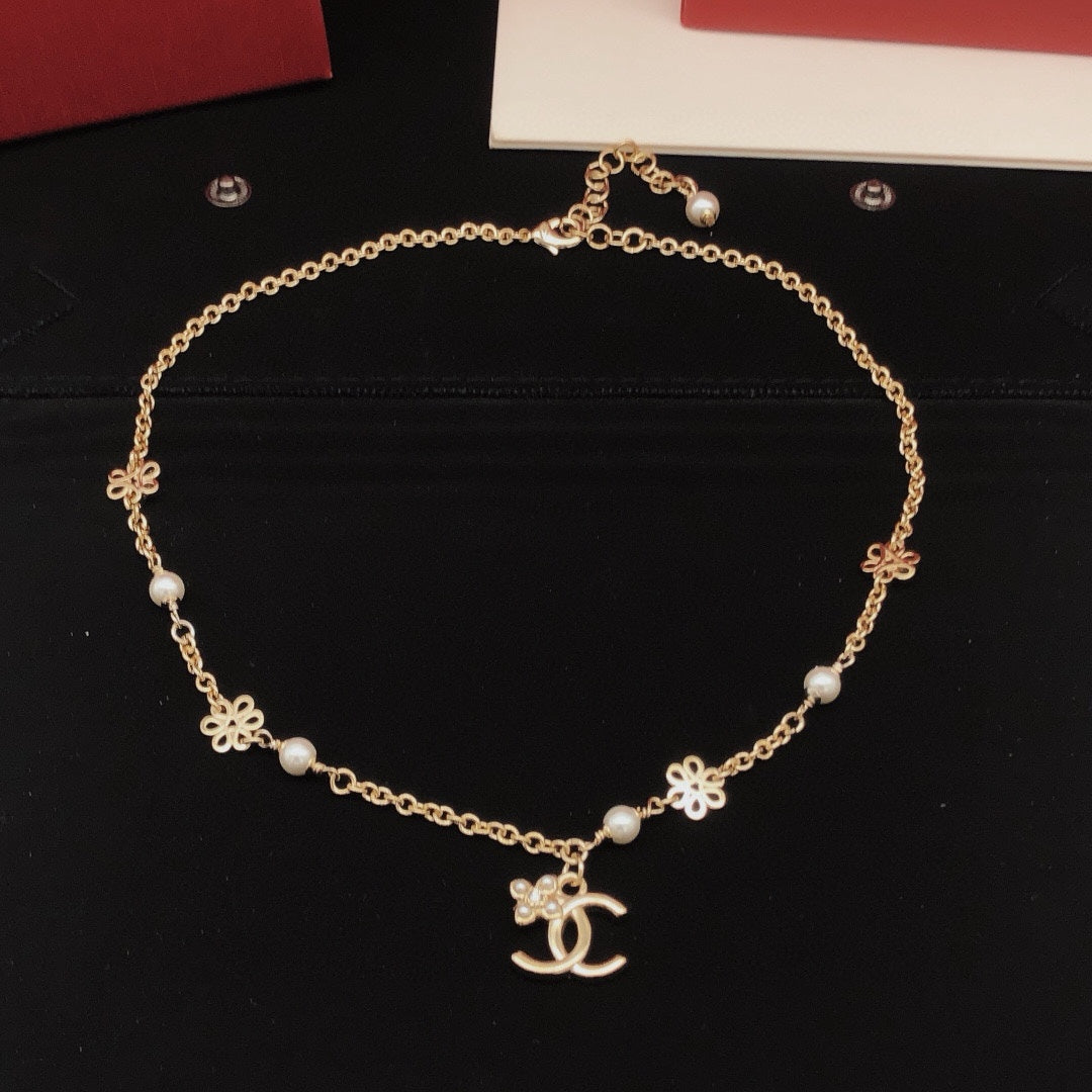 Camellia Pendant Necklace in Gold-Tone – Camellia Detail – Design 006 side detail