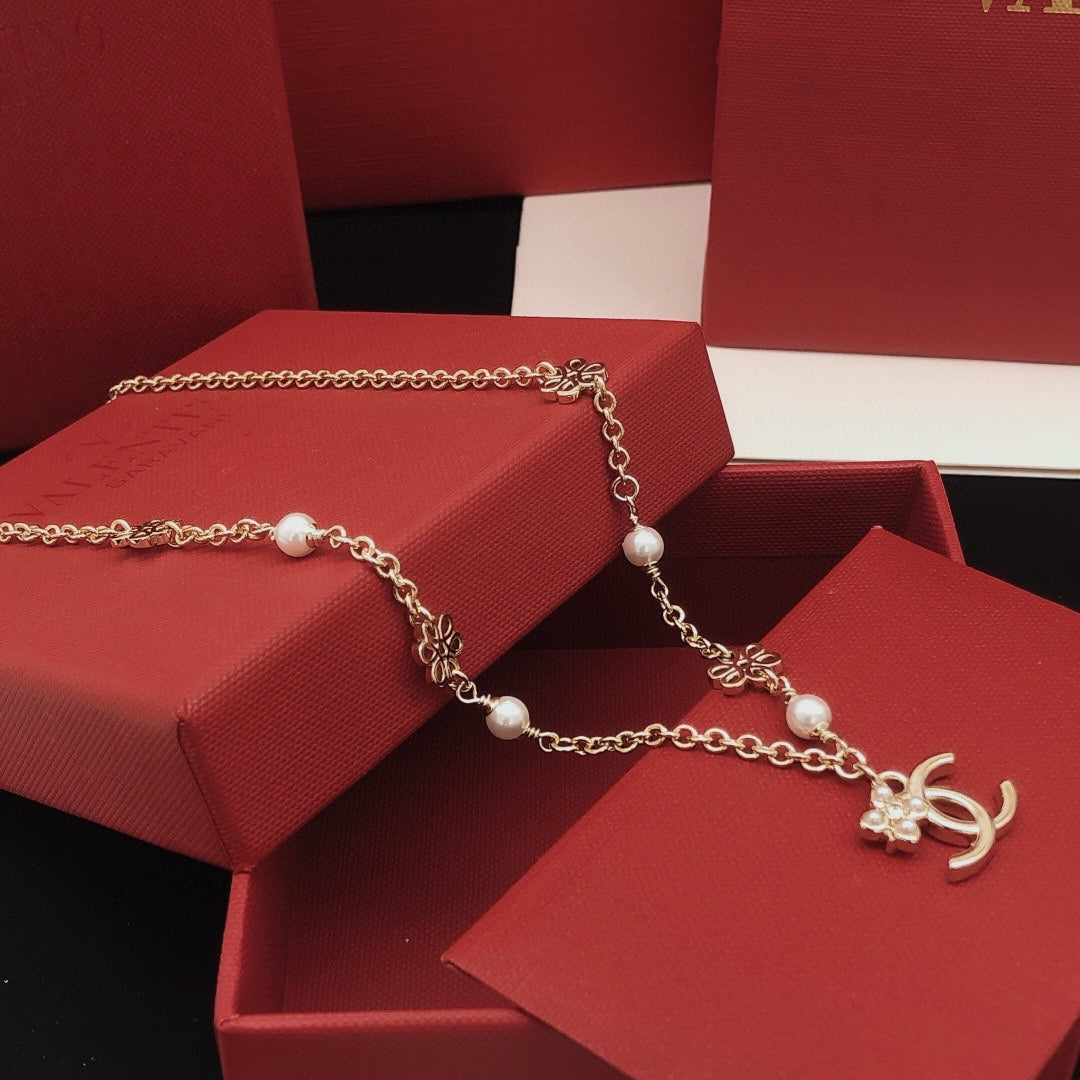 Camellia Pendant Necklace in Gold-Tone – Camellia Detail – Design 006 main product view