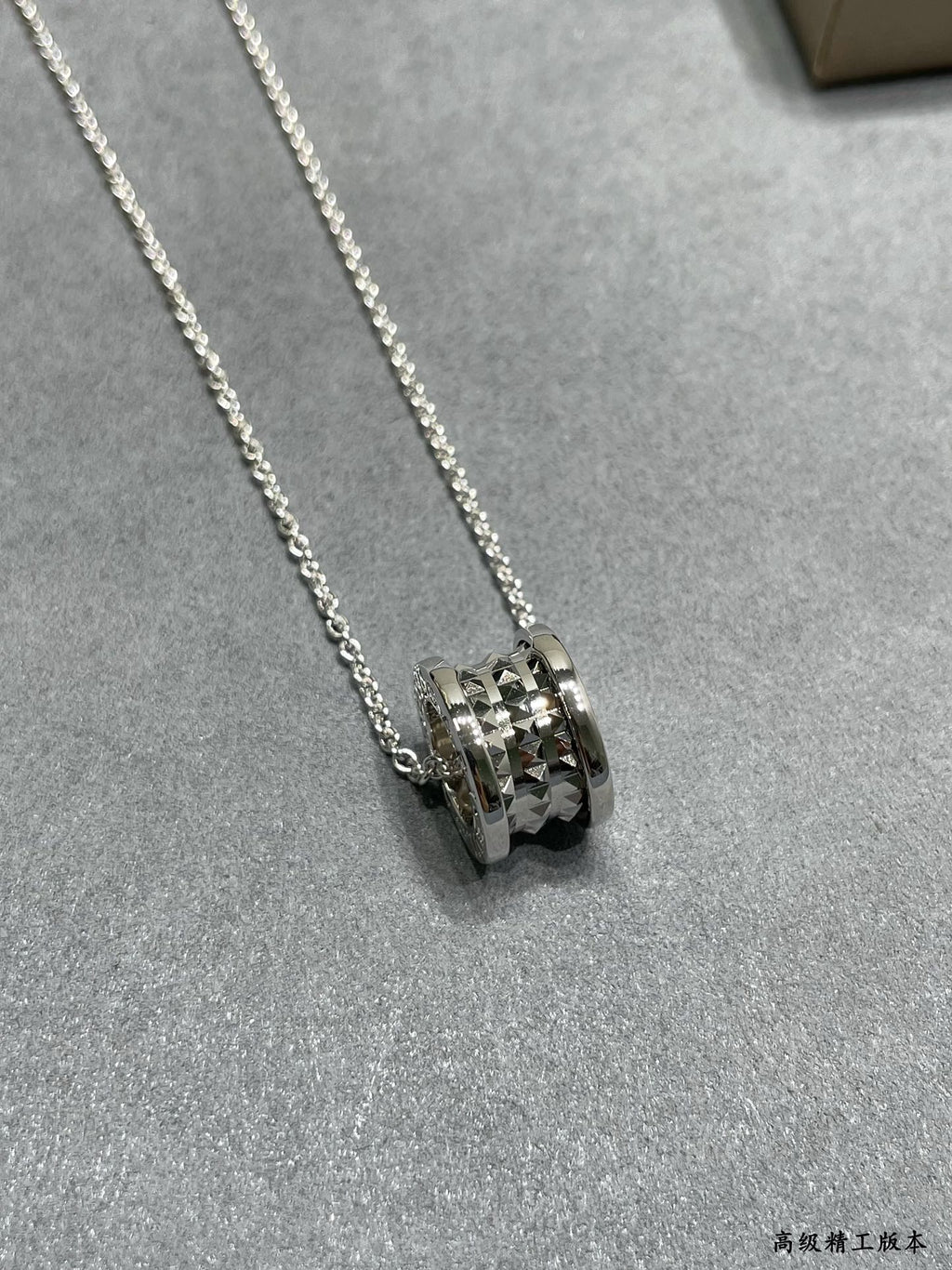 Geometric Emblem Pendant Necklace in Polished Metal-Tone – Design 004 detail view