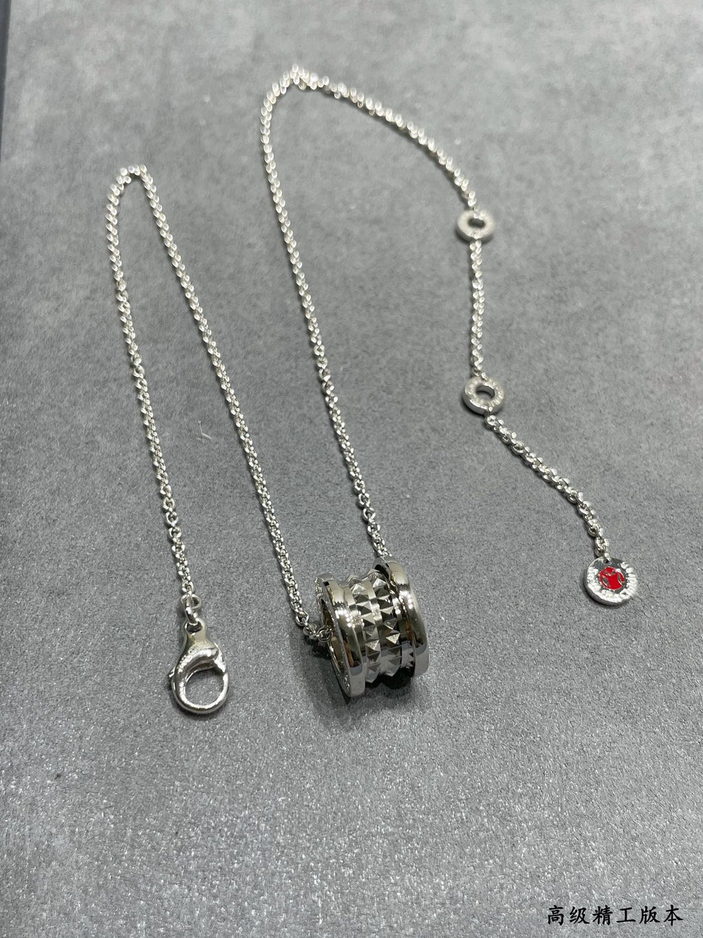 Geometric Emblem Pendant Necklace in Polished Metal-Tone – Design 004 side detail