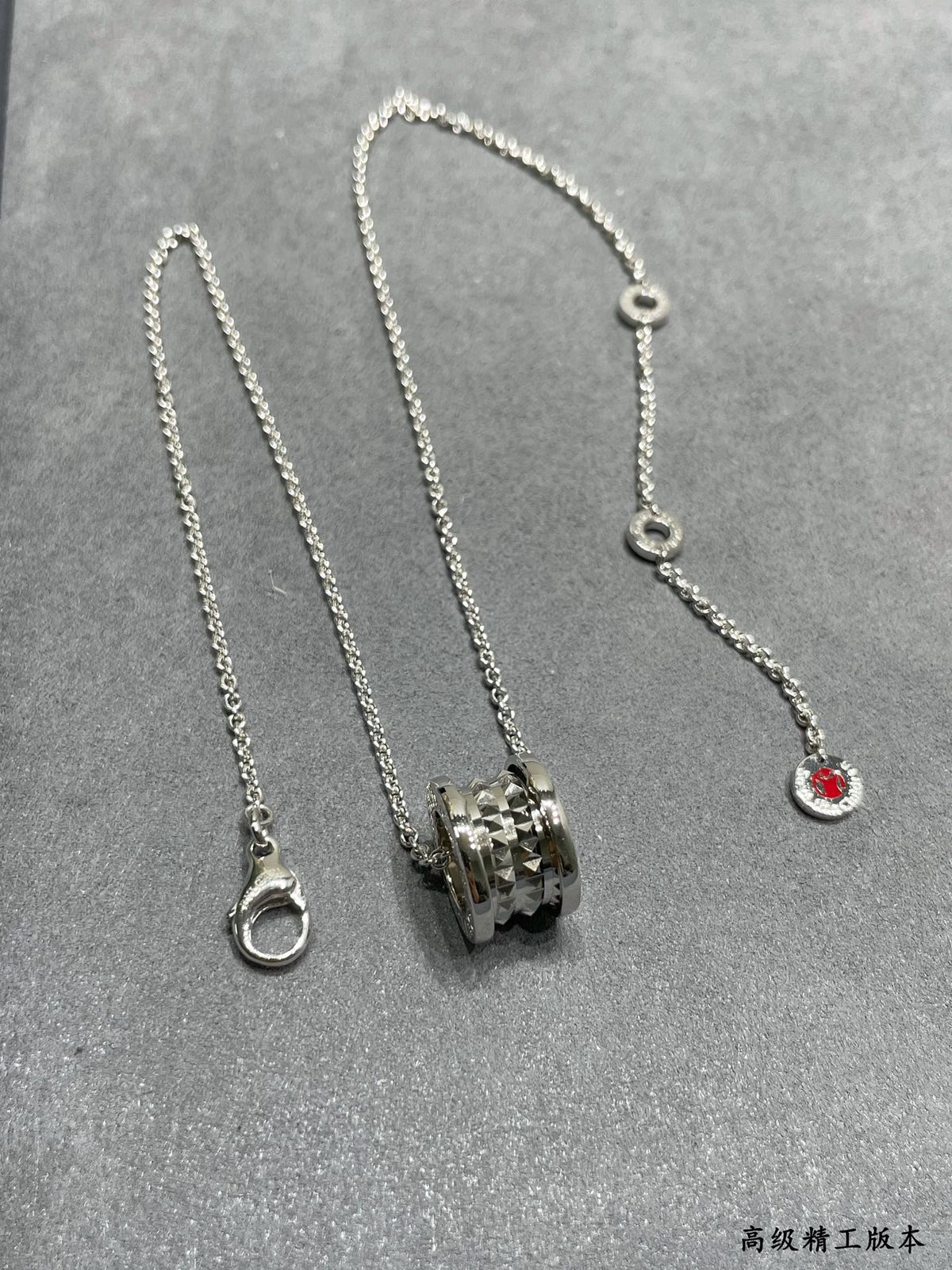 Geometric Emblem Pendant Necklace in Polished Metal-Tone – Design 004 side detail