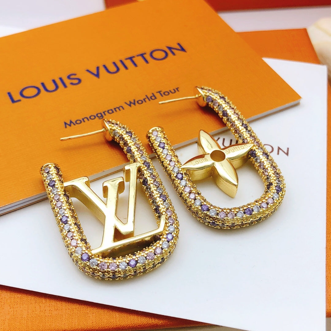 Geometric Emblem Stud Earrings in Gold-Tone – Design 037 front product view