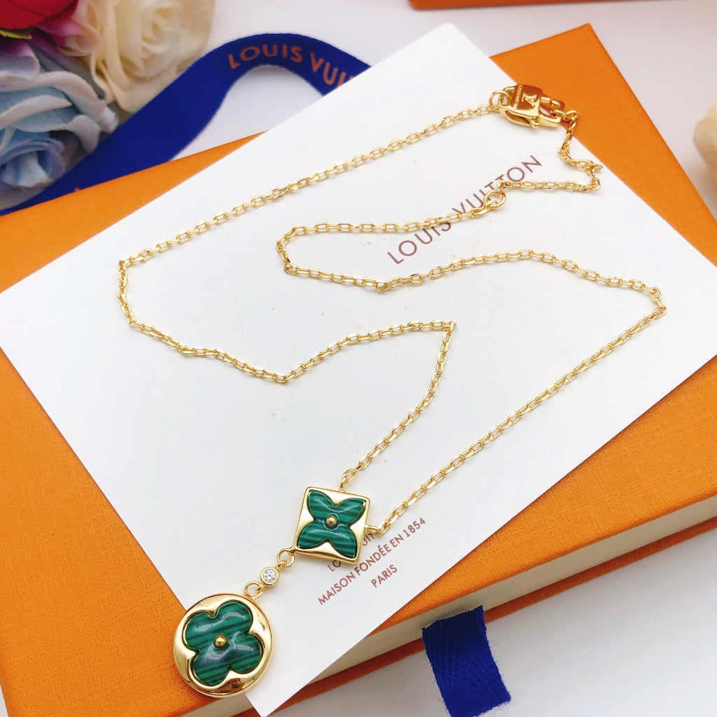 Geometric Emblem Pendant Necklace in Gold-Tone – Design 016 front product view