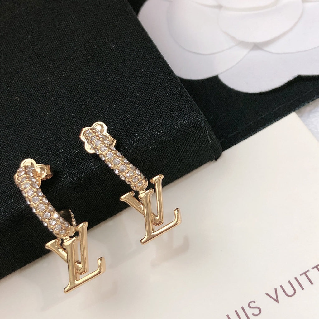 Letter Emblem Stud Earrings in Gold-Tone – Design 003 styled product view