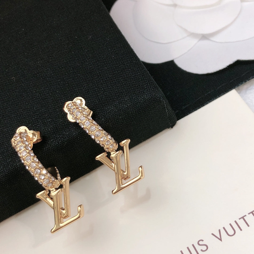 Letter Emblem Stud Earrings in Gold-Tone – Design 003 styled product view
