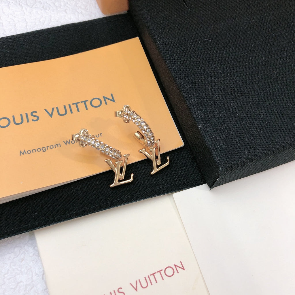 Letter Emblem Stud Earrings in Gold-Tone – Design 003 front product view