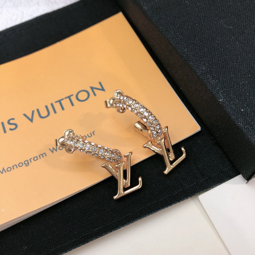 Letter Emblem Stud Earrings in Gold-Tone – Design 003 front product view
