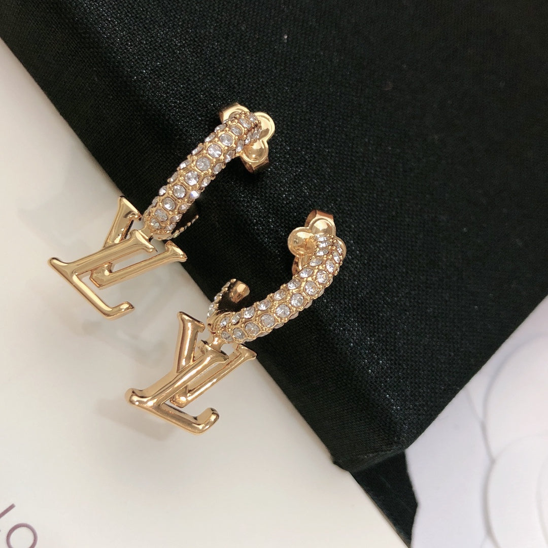 Letter Emblem Stud Earrings in Gold-Tone – Design 003 side detail
