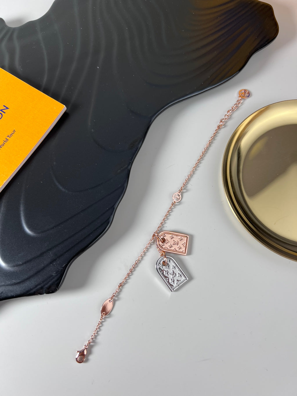 Letter Emblem Bracelet in Polished Metal-Tone – Design 008 front product view