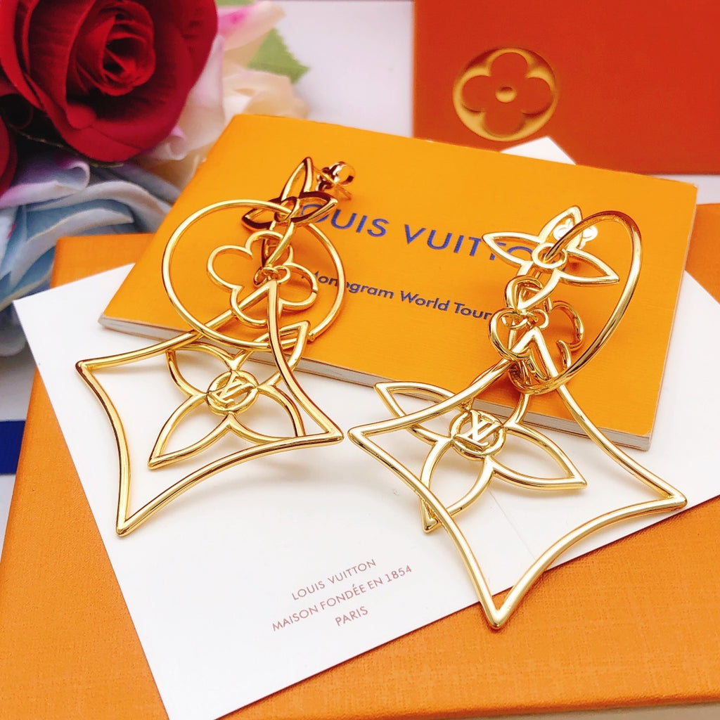 Geometric Emblem Stud Earrings in Gold-Tone – Design 029 main product view
