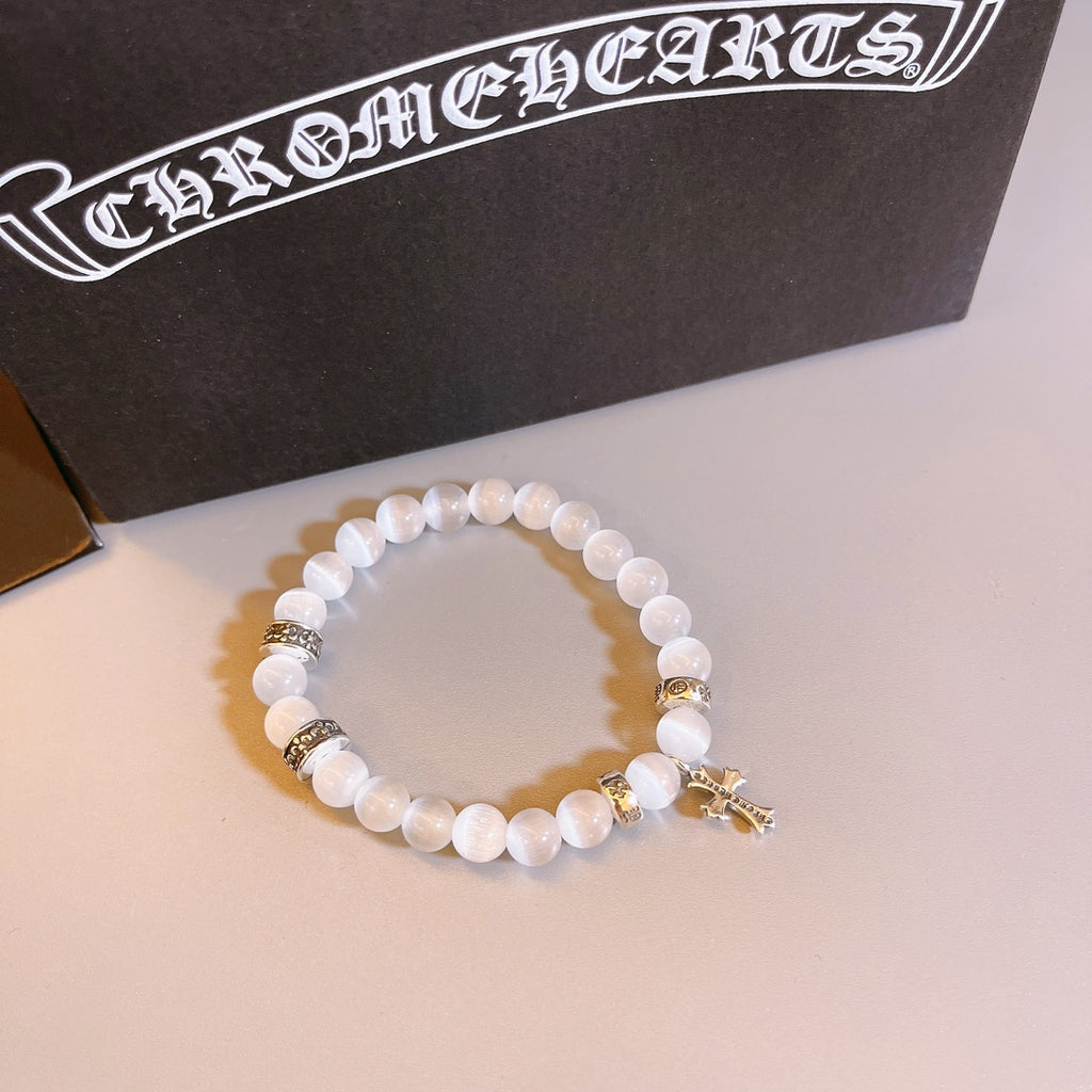 Gothic Emblem Beaded Bracelet in Antique Silver-Tone – Design 01 front product view