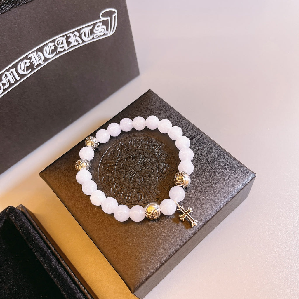 Gothic Emblem Beaded Bracelet in Antique Silver-Tone – Design 38 front product view