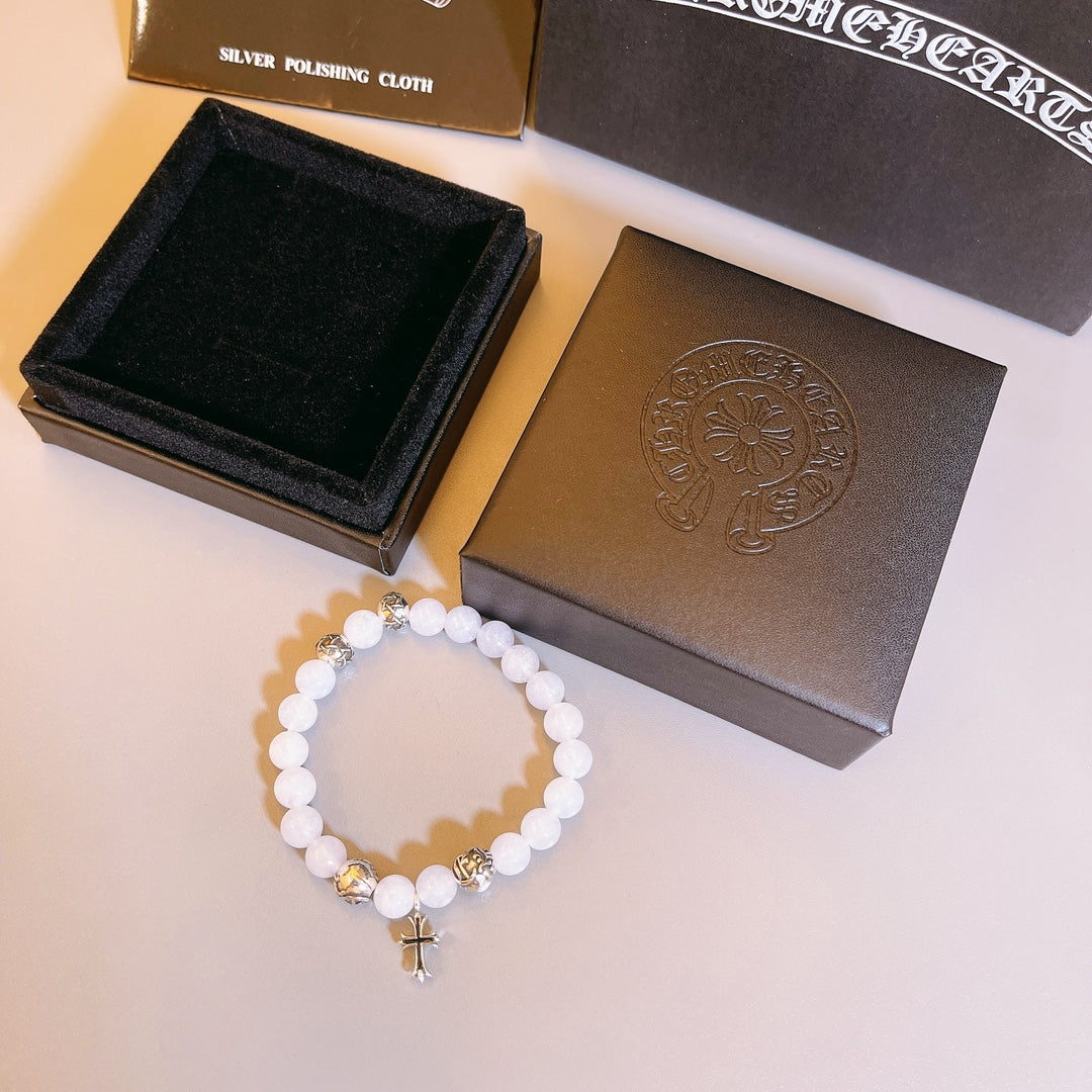 Gothic Emblem Beaded Bracelet in Antique Silver-Tone – Design 38 styled product view