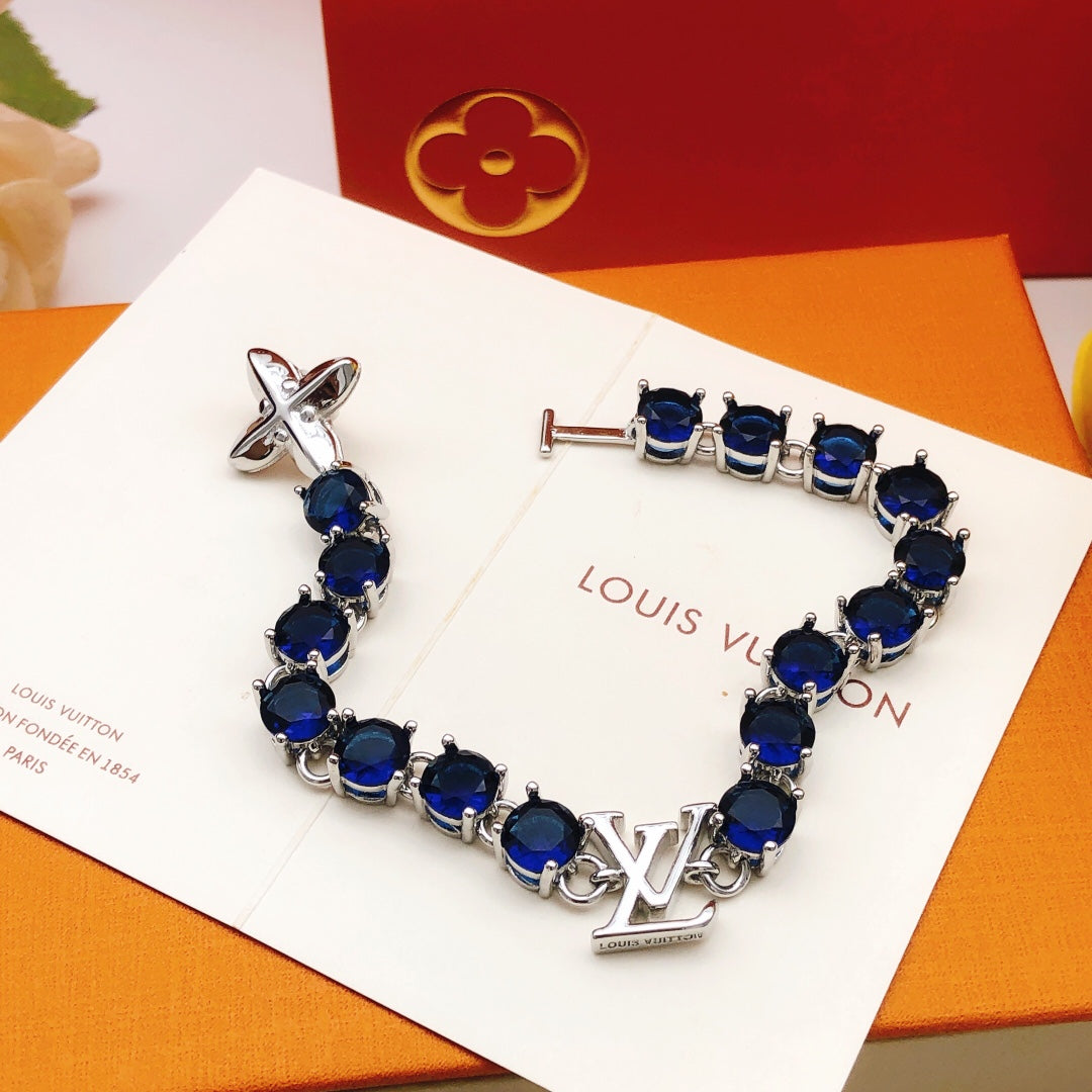 Geometric Emblem Bracelet in Gold-Tone – Blue Detail – Design 010 main product view
