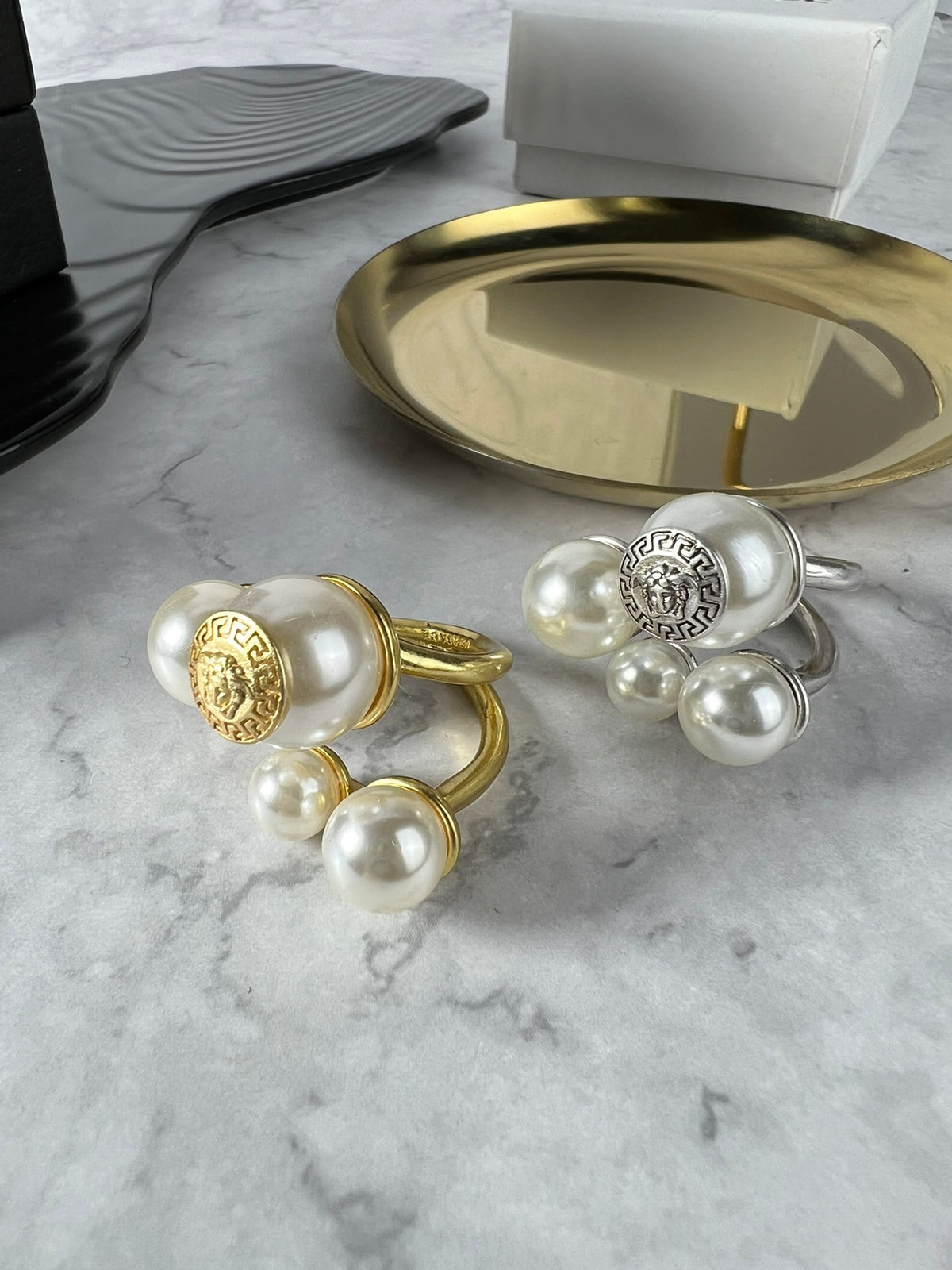 Statement Emblem Statement Ring in Polished Metal-Tone – Design 02 front product view