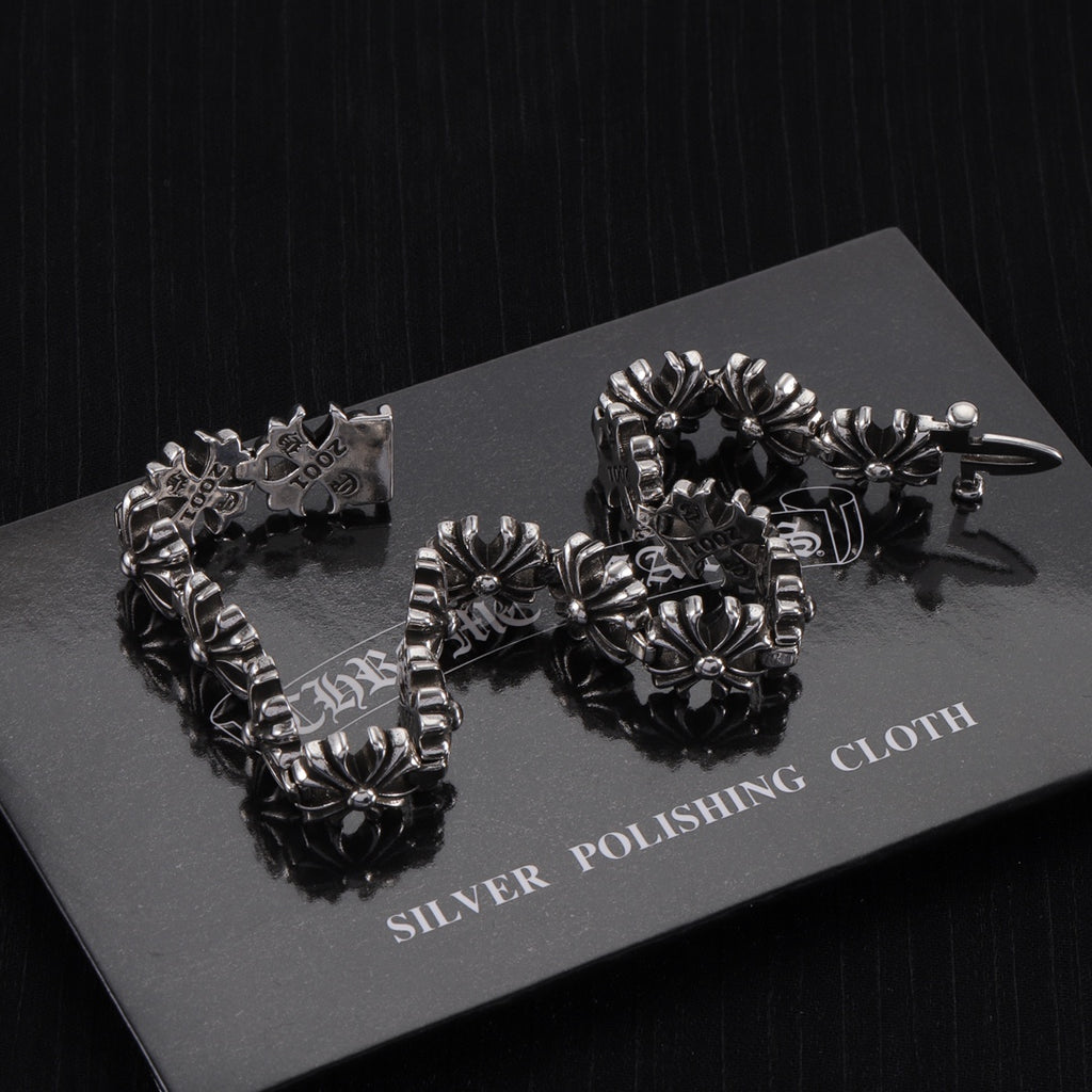 Signature Emblem Bracelet in Polished Metal-Tone – Design 012 side detail