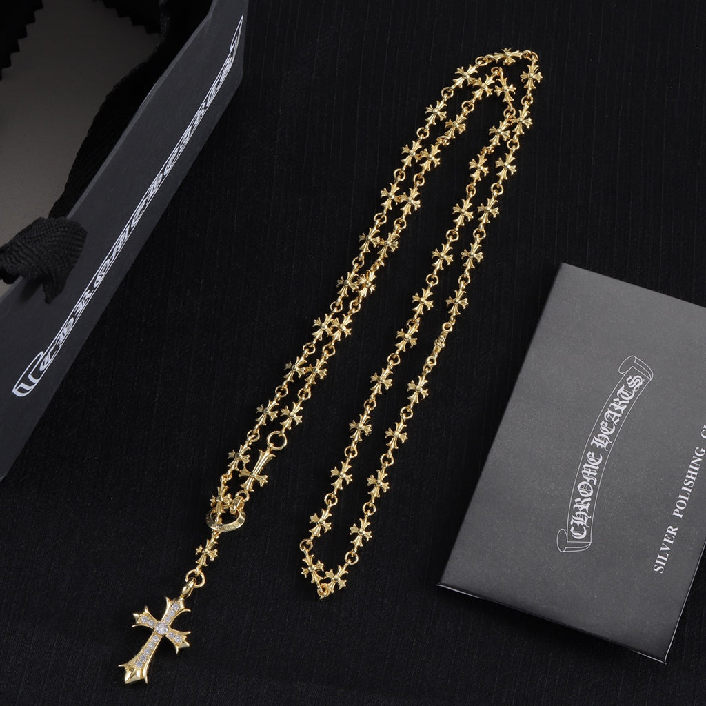 Signature Emblem Pendant Necklace in Polished Metal-Tone – Design 068 front product view
