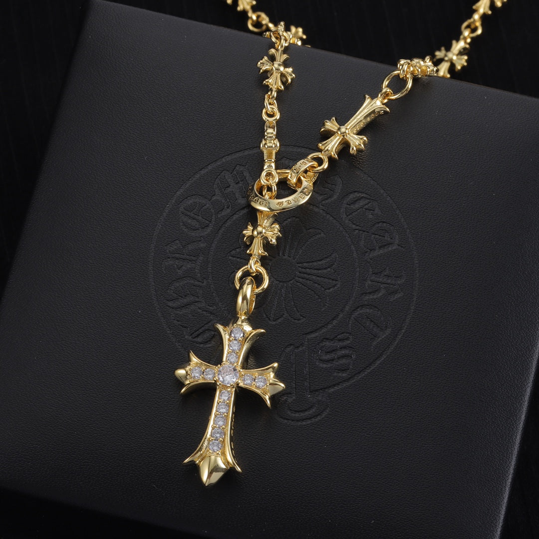 Signature Emblem Pendant Necklace in Polished Metal-Tone – Design 068 detail view