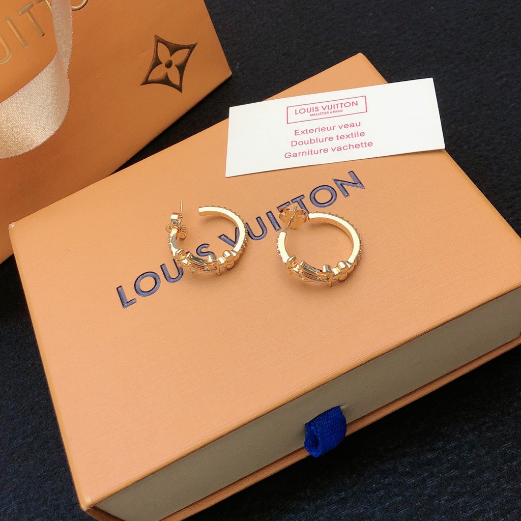 Letter Emblem Stud Earrings in Gold-Tone – Design 002 main product view