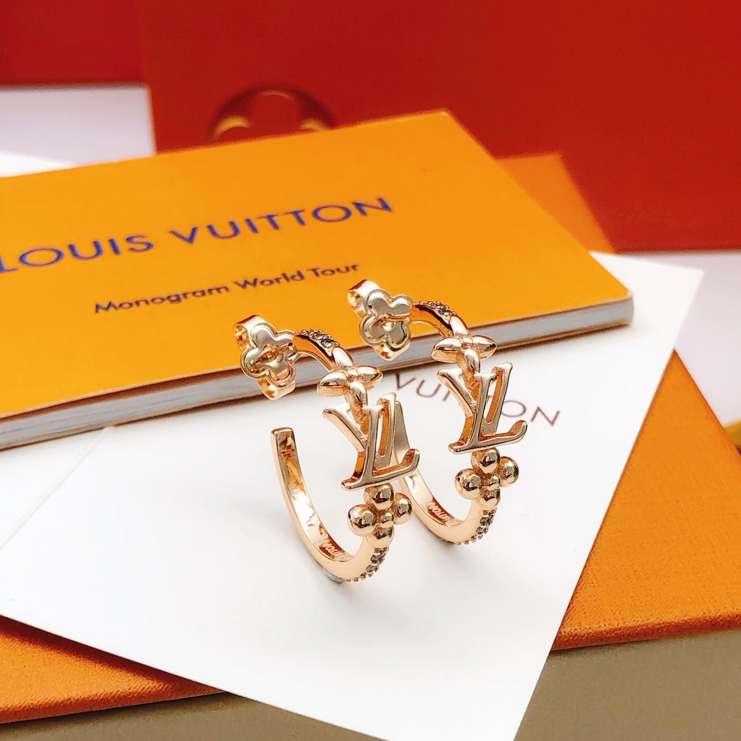 Geometric Emblem Statement Earrings in Rose-Gold-Tone – Rose Gold Detail – Design 002 front product view