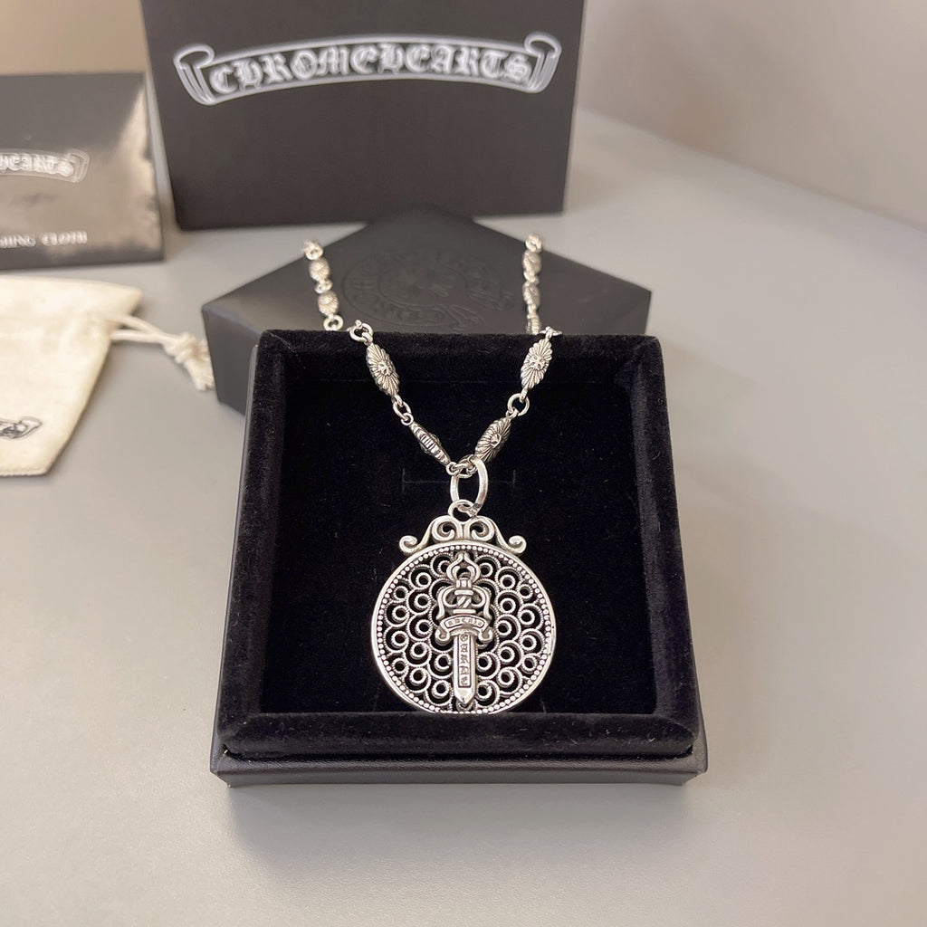 Gothic Emblem Pendant Necklace in Metal-Tone – Design 41 main product view