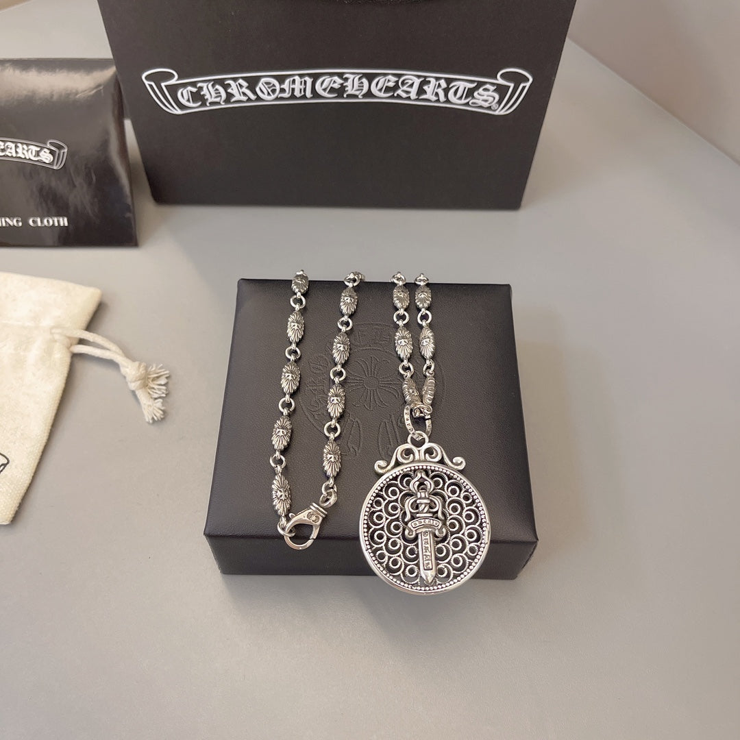 Gothic Emblem Pendant Necklace in Metal-Tone – Design 41 side detail