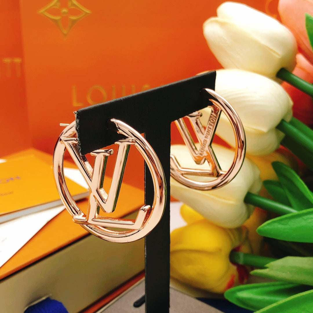 Geometric Emblem Statement Earrings in Rose-Gold-Tone – Rose Gold Detail – Design 003 front product view