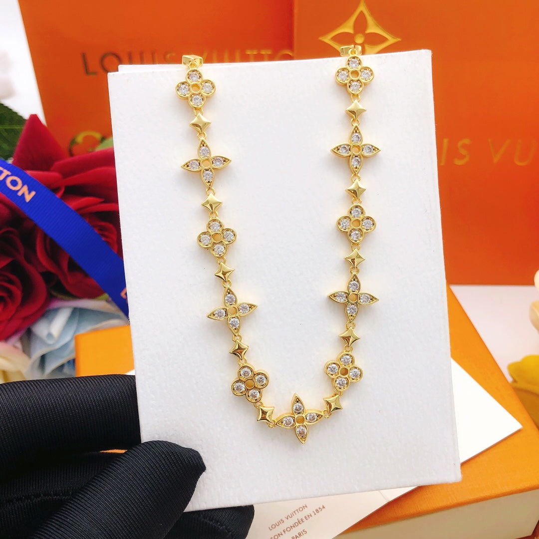 Floral Pendant Necklace in Gold-Tone – Design 006 front product view